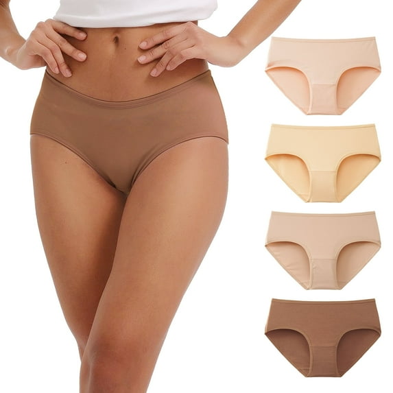 INNERSY Underwear for Women Cotton Hipster Breathable Panties 4 Pack(S,Brown Blend)