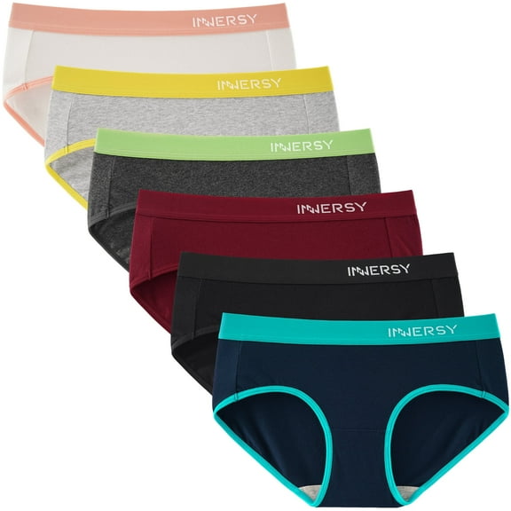 INNERSY Underwear for Women Cotton Hipster Panties Wide Waistband Pack of 6 (X-Large, Athletic)