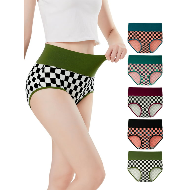 INNERSY Underwear for Women High Waisted Cotton Briefs Comfy Postpartum  Panties 5 Pack (3XL, Multicolor Checks)