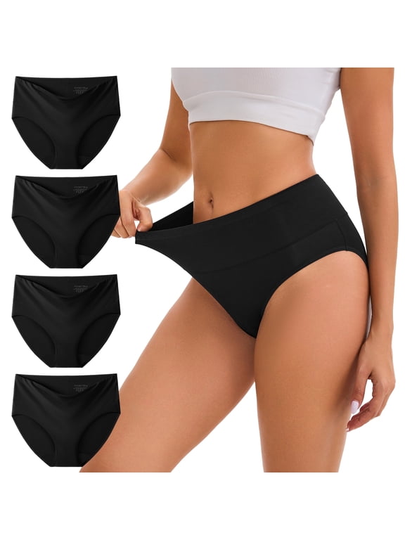 Women Underwear Soft Modal Briefs High Waist Full Coverage Panties 4 Pack(2XL,Black)