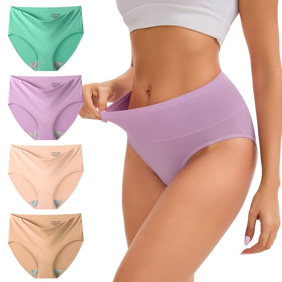 INNERSY Women Underwear Soft Modal Briefs High Waist Full Coverage Panties 4 Pack(2XL,Mild Light)