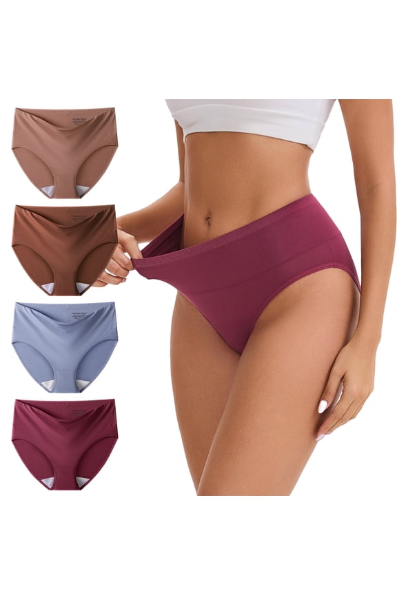Women Underwear Soft Modal Briefs High Waist Full Coverage Panties 4 Pack(L,‌Vintage)