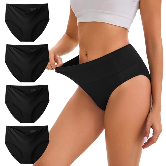 INNERSY Women Underwear Soft Modal Briefs High Waist Full Coverage Panties 4 Pack(M,Black)