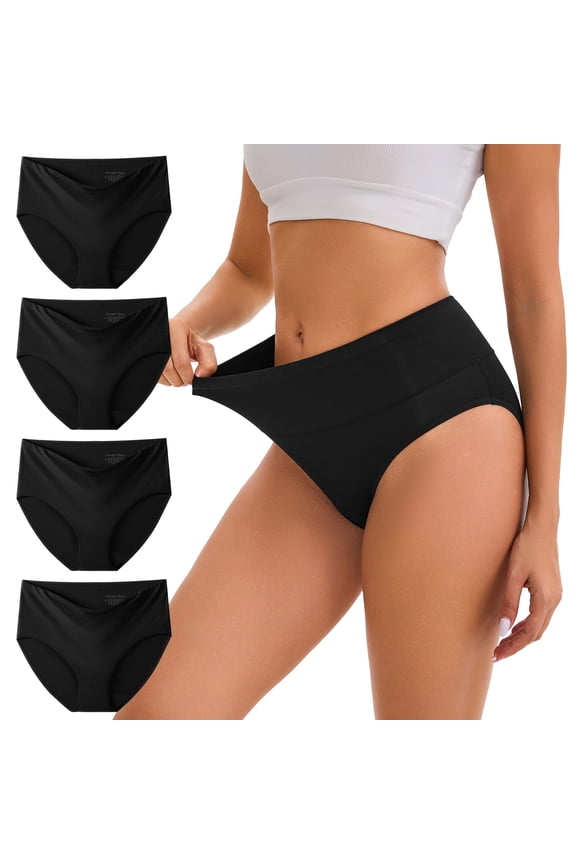 Women Underwear Soft Modal Briefs High Waist Full Coverage Panties 4 Pack(M,Black)
