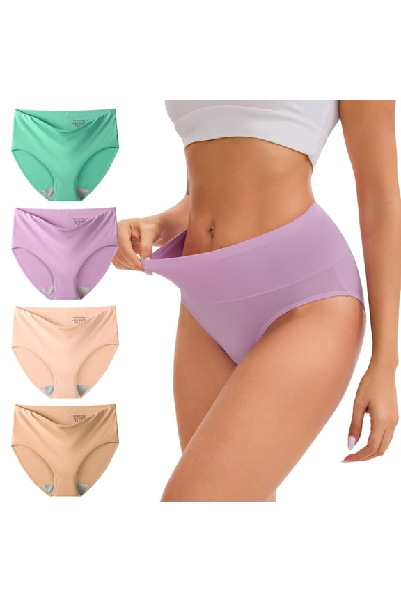 Women Underwear Soft Modal Briefs High Waist Full Coverage Panties 4 Pack(XL,Mild Light)