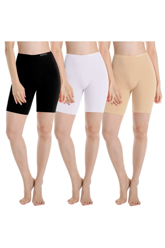 Women's Anti Chafing Boyshorts Cotton Summer Shorts Under Dress 3-Pack(Medium,Black/White/Nude)