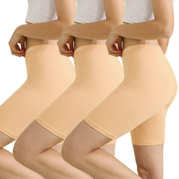 INNERSY Women's Anti Chafing Boyshorts Cotton Summer Shorts Under Dress 3-Pack(Medium,Light Apricot)