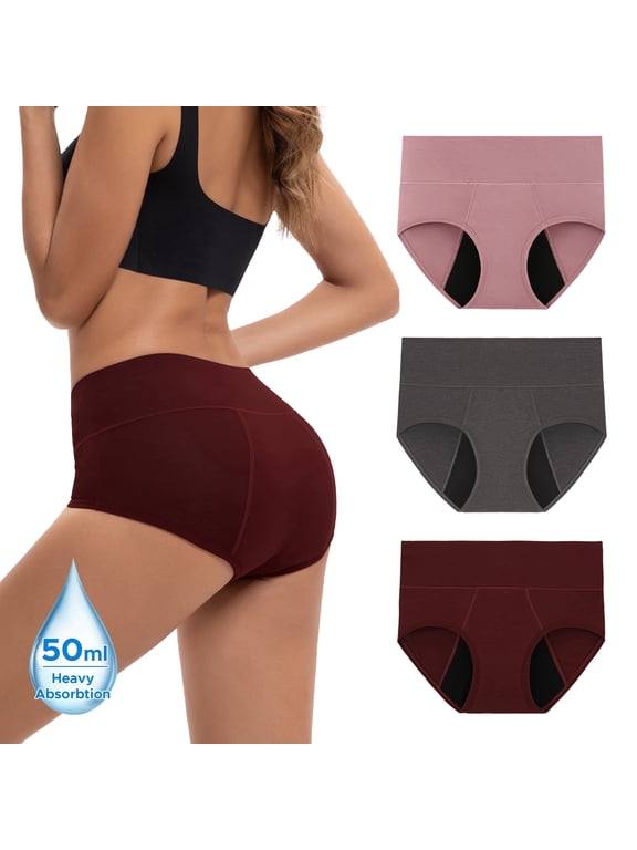 Women's Rayon from Bamboo Period Underwear - High Waist Leakproof Briefs for Heavy Flow, Breathable 3-Pack(2XL,Purple Dark)