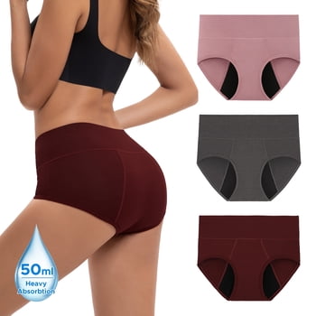 INNERSY Women's Rayon from Bamboo Period Underwear - High Waist Leakproof Briefs for Heavy Flow, Breathable 3-Pack(L,Purple Dark)