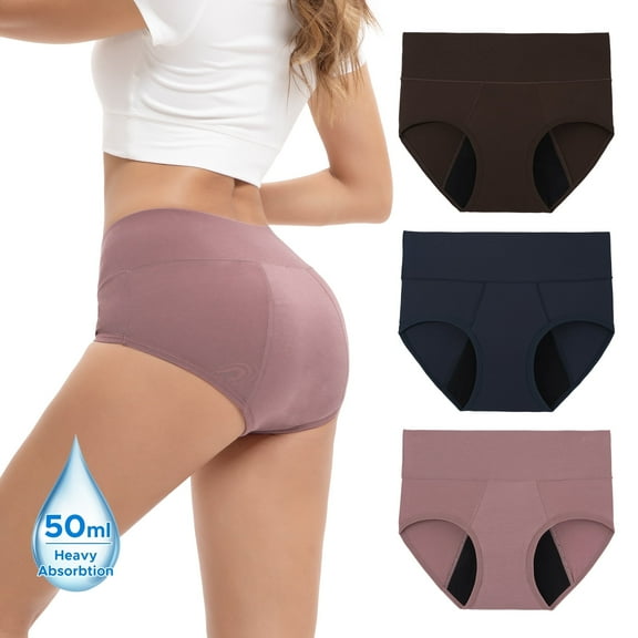 INNERSY Women's Rayon from Bamboo Period Underwear - High Waist Leakproof Briefs for Heavy Flow, Breathable 3-Pack(XL,Dark)