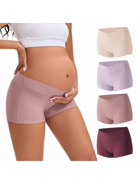 Women's Cotton Boyshorts Under The Bump Pregnancy Postpartum Maternity Underwear 4 Pack(L,Violet Gradient)