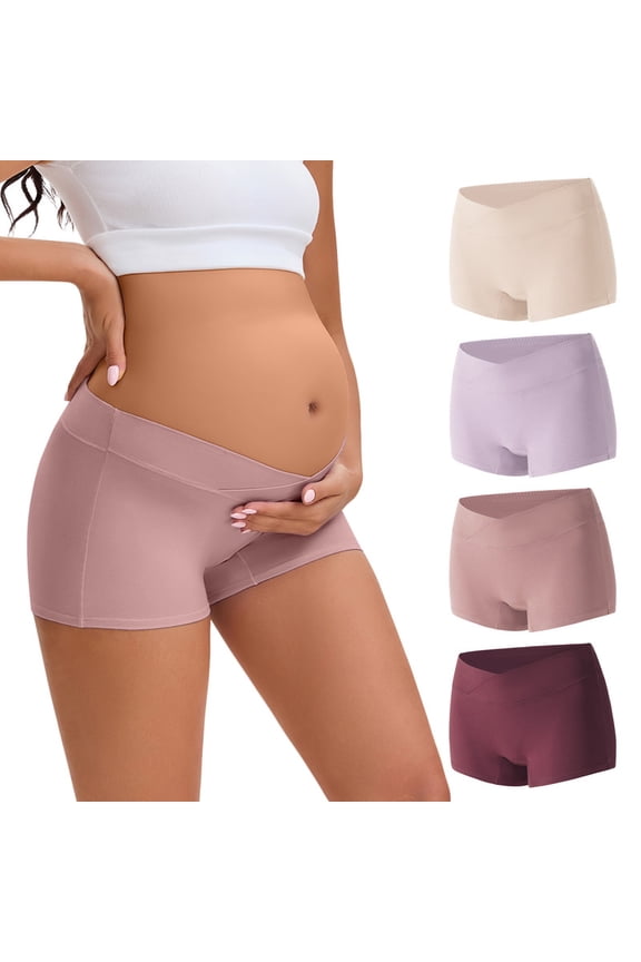 Women's Cotton Boyshorts Under The Bump Pregnancy Postpartum Maternity Underwear 4 Pack(L,Violet Gradient)