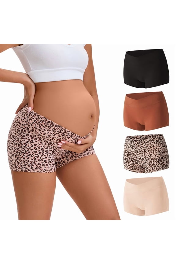 Women's Cotton Boyshorts Under The Bump Pregnancy Postpartum Maternity Underwear 4 Pack(M,Leopard Print)