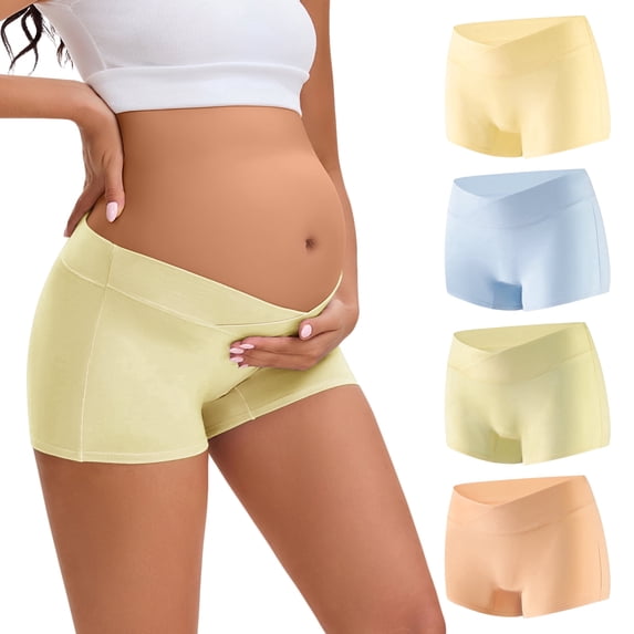 INNERSY Women's Cotton Boyshorts Under The Bump Pregnancy Postpartum Maternity Underwear 4 Pack(M,Soft Bloom)