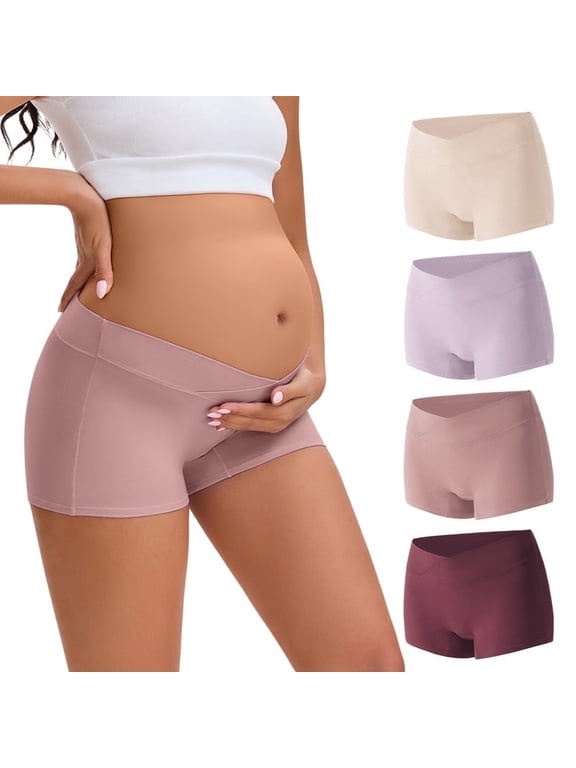 Women's Cotton Boyshorts Under The Bump Pregnancy Postpartum Maternity Underwear 4 Pack(M,Violet Gradient)