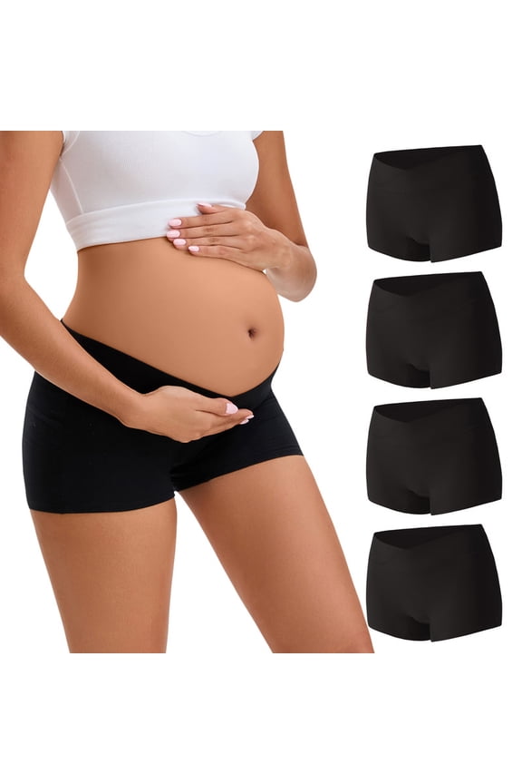 Women's Cotton Boyshorts Under The Bump Pregnancy Postpartum Maternity Underwear 4 Pack(S,Black)