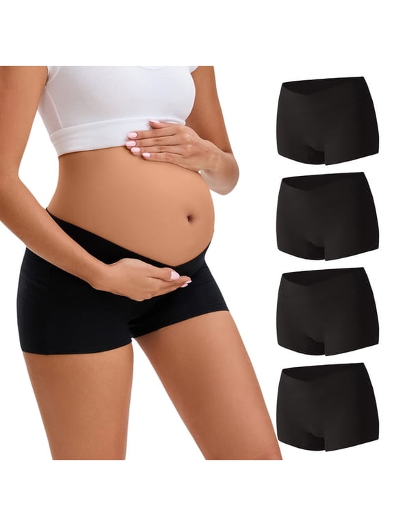 Women's Cotton Boyshorts Under The Bump Pregnancy Postpartum Maternity Underwear 4 Pack(XL,Black)