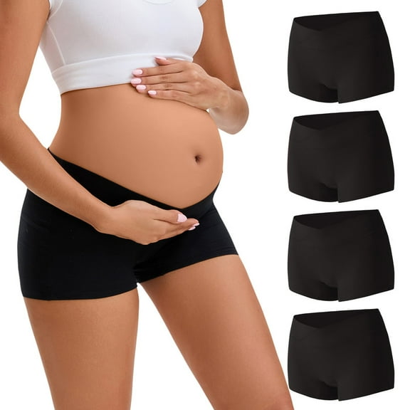 INNERSY Women's Cotton Boyshorts Under The Bump Pregnancy Postpartum Maternity Underwear 4 Pack(XL,Black)