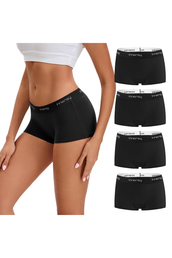 Women's Cotton Boyshort Underwear Full Coverage Soft Stretch Boxer Briefs 4-Pack(L,Black)