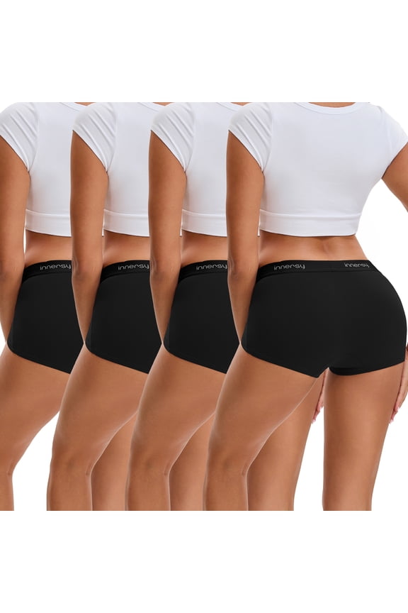 Women's Cotton Mid-Rise Boxer Briefs Comfortable boyshort Underwear 4-Pack(M,Black)