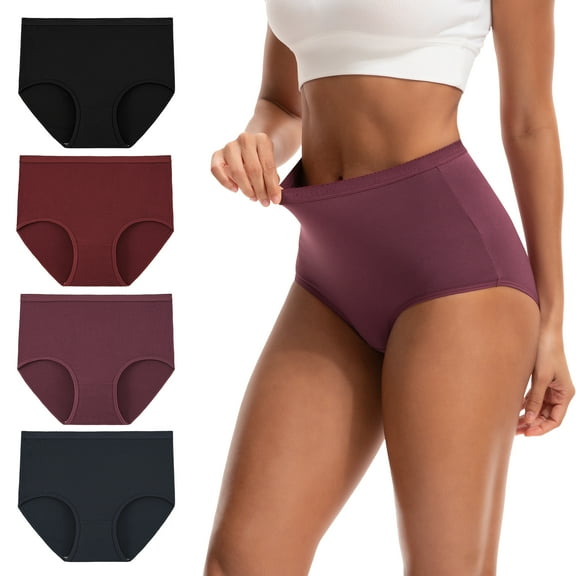 INNERSY Women's Cotton Underwear Super High Waisted Breathable Briefs 4-Pack(L,Dark Beauty)