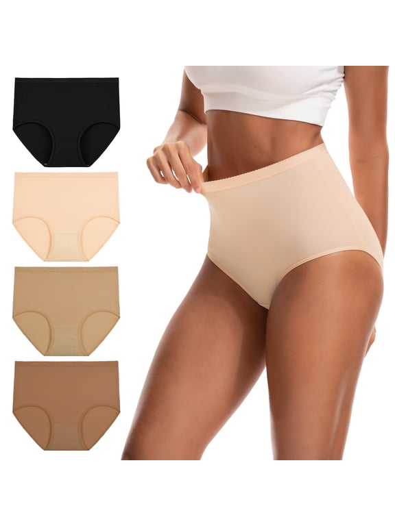 Women's Cotton Underwear Super High Waisted Breathable Briefs 4-Pack(L,Natural Style)