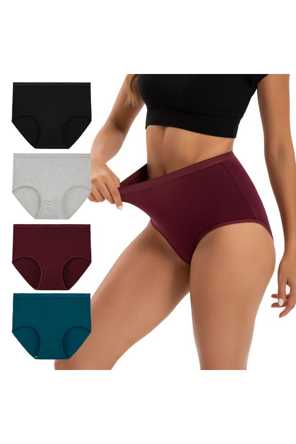 Women's Cotton Underwear Super High Waisted Breathable Briefs 4-Pack(Large,Bassics)