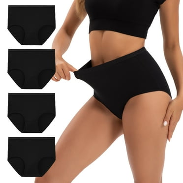 INNERSY Women's Cotton Underwear Super High Waisted Breathable Briefs 4-Pack(Large,Black)