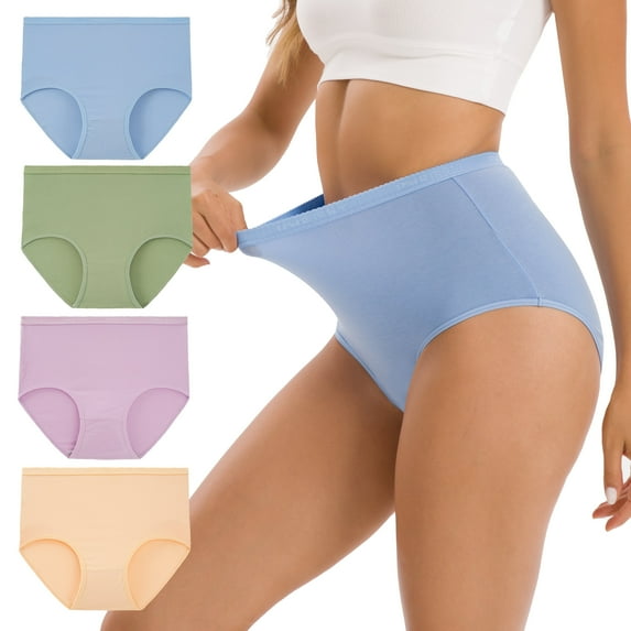 INNERSY Women's Cotton Underwear Super High Waisted Breathable Briefs 4-Pack(Large,Bright)