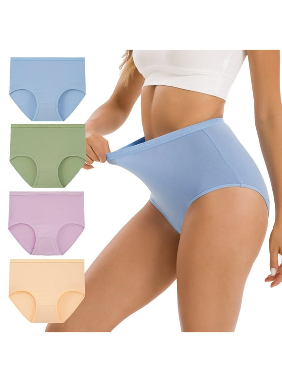Women's Cotton Underwear Super High Waisted Breathable Briefs 4-Pack(Large,Bright)