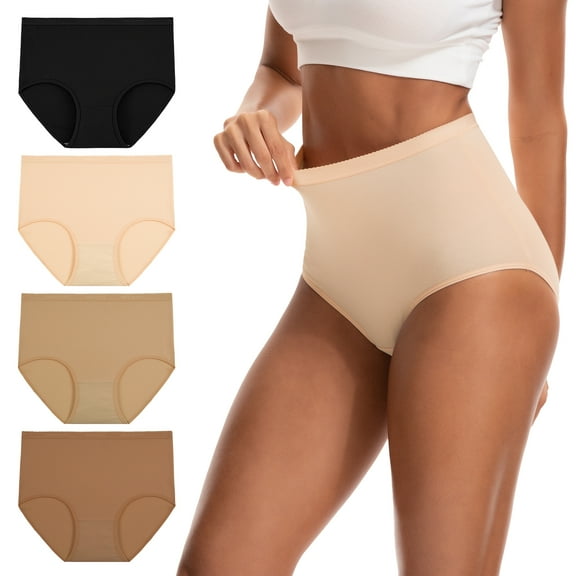 INNERSY Women's Cotton Underwear Super High Waisted Breathable Briefs 4-Pack(M,Natural Style)