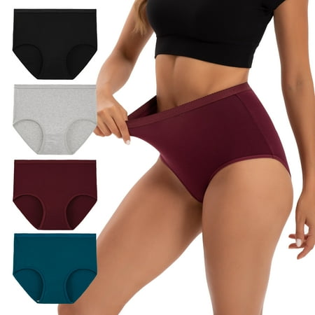 INNERSY Women's Cotton Underwear Super High Waisted Breathable Briefs 4-Pack(X-Large,Bassics)