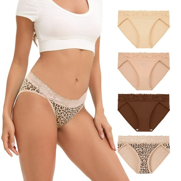 INNERSY Women’s High Cut Lace Bikini Panties Soft Cotton Underwear 4-Pack(L,Autumn Leaves)