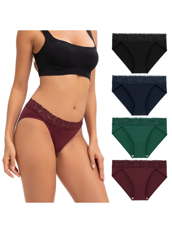 Women’s High Cut Lace Bikini Panties Soft Cotton Underwear 4-Pack Valentine Gift for Her(Large,Classic)