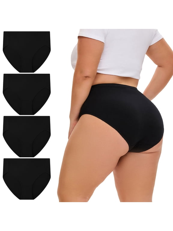 Women's Plus Size High Cut Cotton Underwear High Waist Panties 4 Pack(3XL,Black)