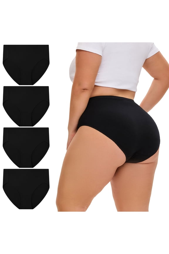 Women’s High Plus Size Waisted Cotton Bikini Briefs XL-5XL 4 Pack(3XL,Black)