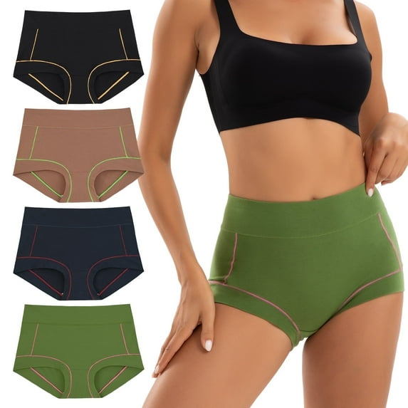 INNERSY Women's High-Waist Cotton Boxer Briefs 4-Pack - Comfortable Boyshort Underwear(L,Jungle Contrast)