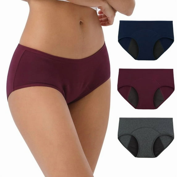 INNERSY Women's Hipster Period Panties Postpartum Ladies Menstrual Underwear 3-Pack(2XL,Burgundy/Navy/Gray)