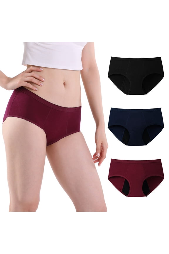 Women's Hipster Period Panties Postpartum Ladies Menstrual Underwear 3-Pack(L,Black/Deep Blue/Burgundy)