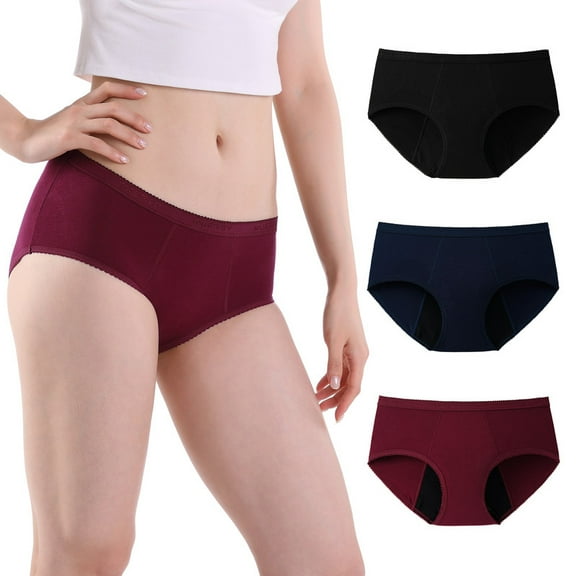 INNERSY Women's Hipster Period Panties Postpartum Ladies Menstrual Underwear 3-Pack(M,Black/Deep Blue/Burgundy)