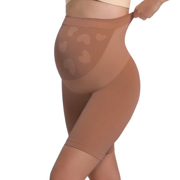 INNERSY Women's Maternity Shapewear for Dress High Waisted Pregnancy Shorts Anti Chafing(L,Coffee)