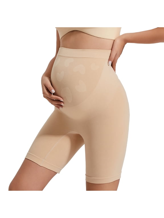 Women's Maternity Shapewear for Dress High Waisted Pregnancy Shorts Anti Chafing(L,Nude)