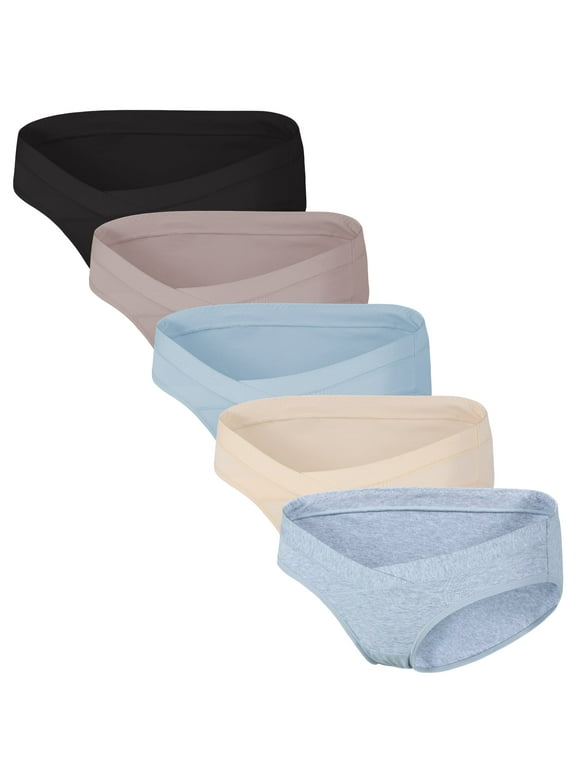 Women's Maternity Underwear Under the Bump Cotton Panties Postpartum 5-Pack (L, Basics)
