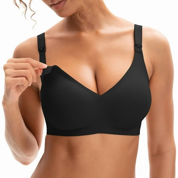 INNERSY Women's Nursing Bras for Breastfeeding Maternity Bra for Pregnancy Seamless Bralette(L,Black)