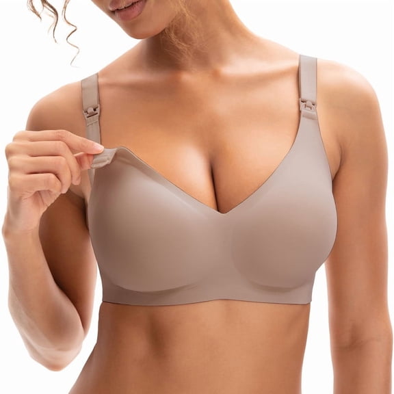 INNERSY Women's Nursing Bras for Breastfeeding Maternity Bra for Pregnancy Seamless Bralette(L,Mocha Brown)