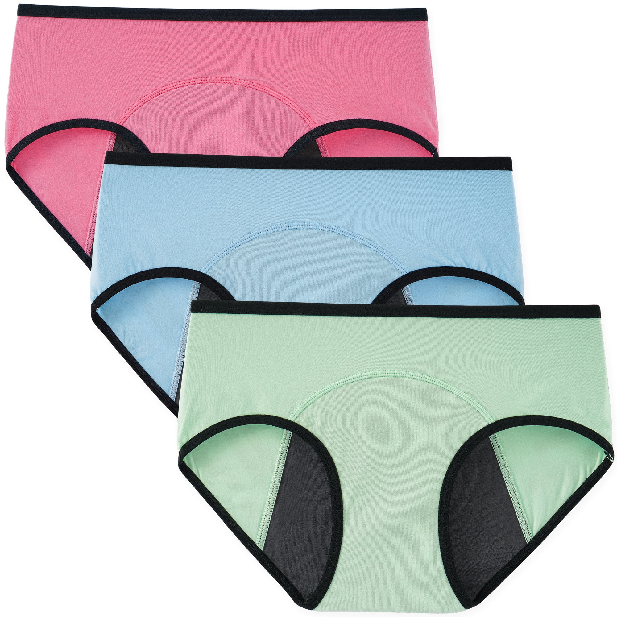 INNERSY Girls' Period Underwear for Teens Age 8-16 Cotton Boxers Panties  3-Pack(M(10-12 yrs),Black/Grey/Green) 