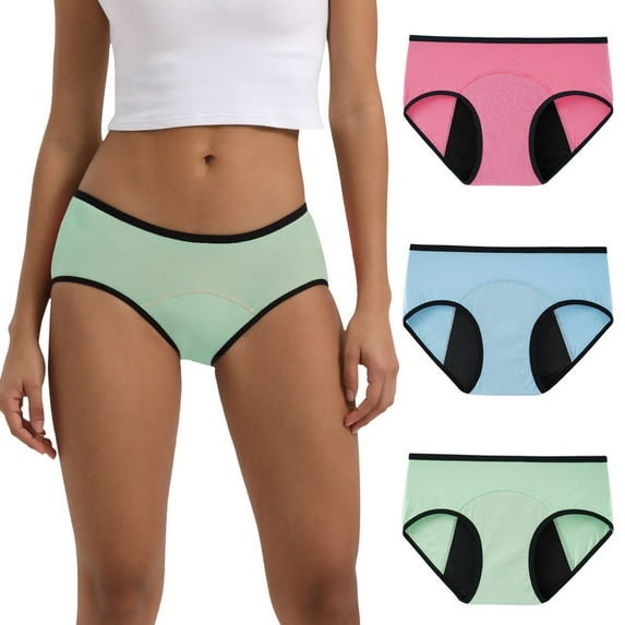 INNERSY Women's Period Panties Cotton Hipster Menstrual Maternity Underwear 3-Pack(XS,Pink/Blue/Green)