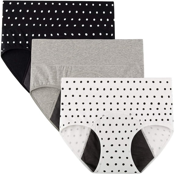 INNERSY Women's Period Underwear High Waisted Postpartum Maternity Panties 3-Pack(M,Dot/Grey)