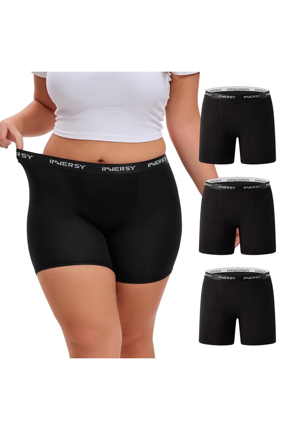 Women's Plus Size Boxer Underwear Rayon from Bamboo 3 Pack(3XL,Black)