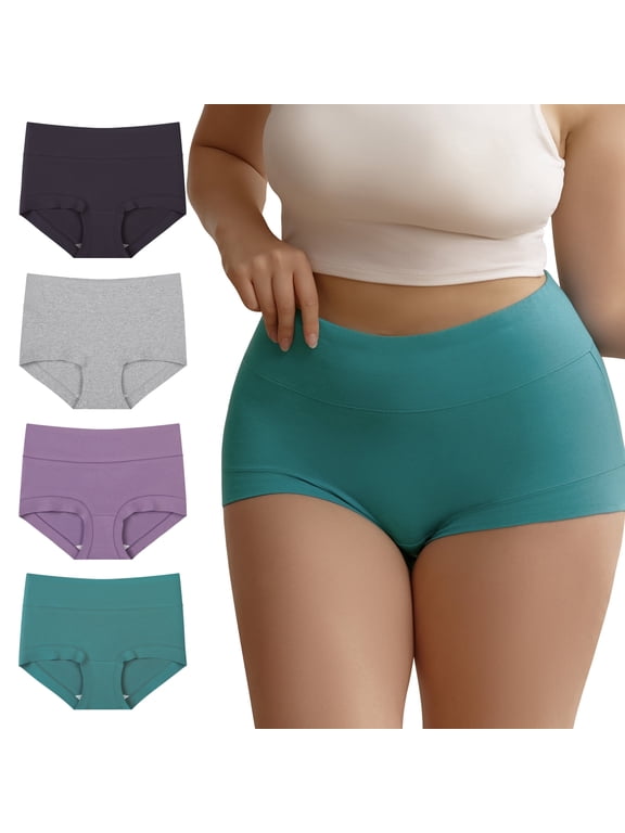 Women's Plus Size Cotton Boxer Briefs XL-5XL High Waist Boyshort Underwear 4 Pack(3XL,Spring Lake)